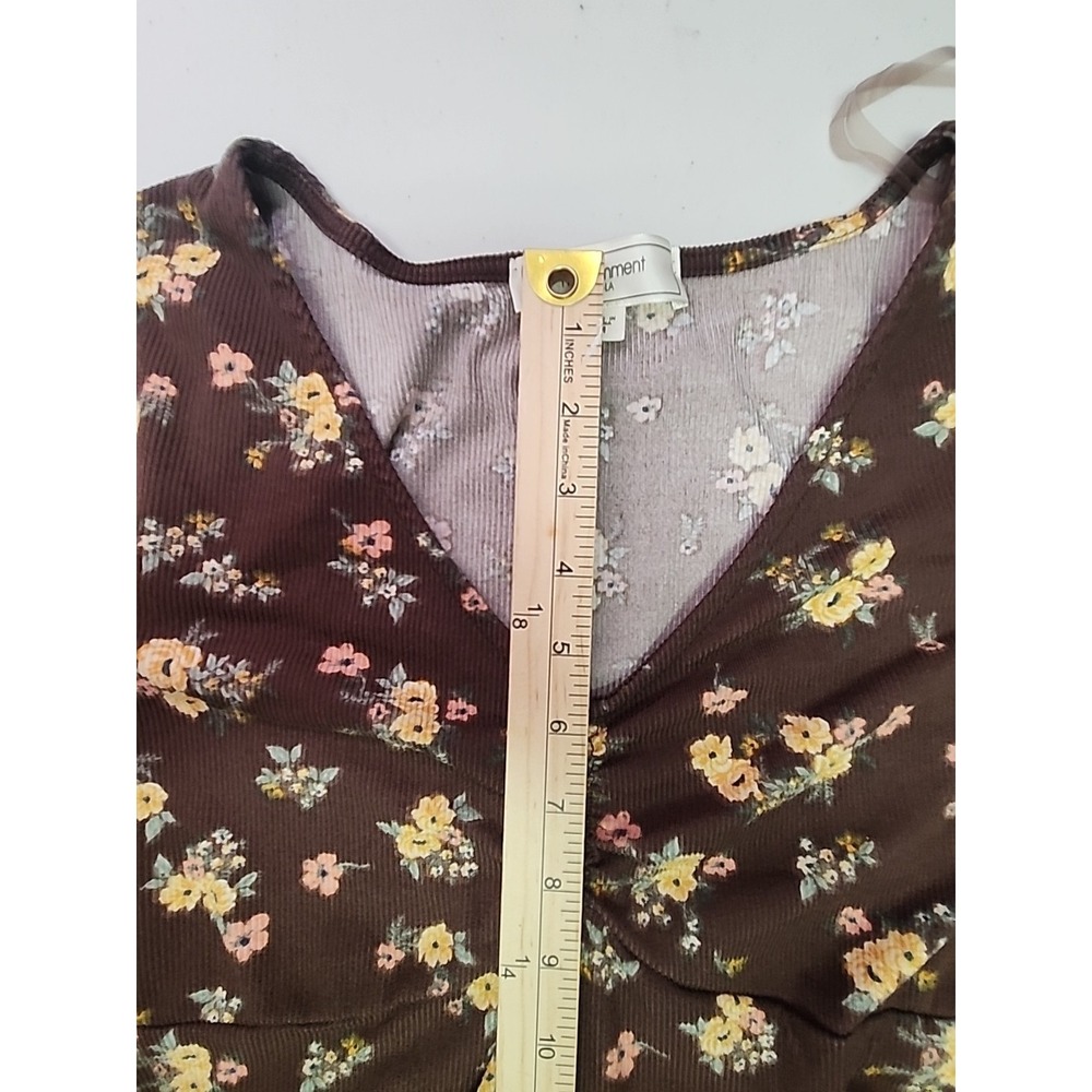 Y2K Brown Floral Baby Doll Short Sleeve Baby Tee Size Medium Cropped 90s Boho - Picture 7 of 11